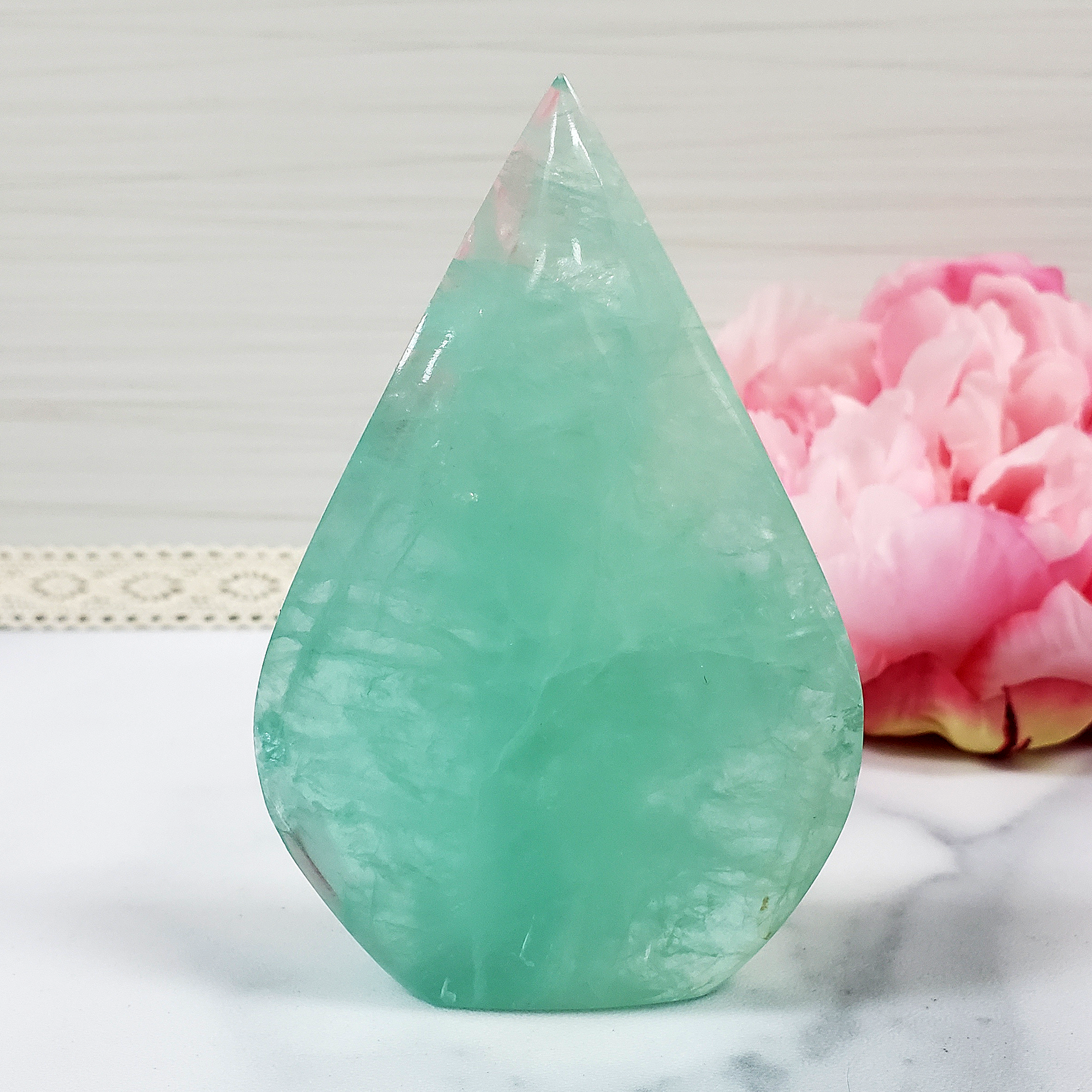 Unique Aqua Green Fluorite Crystal Portal Flame Tower | Wheat - 2