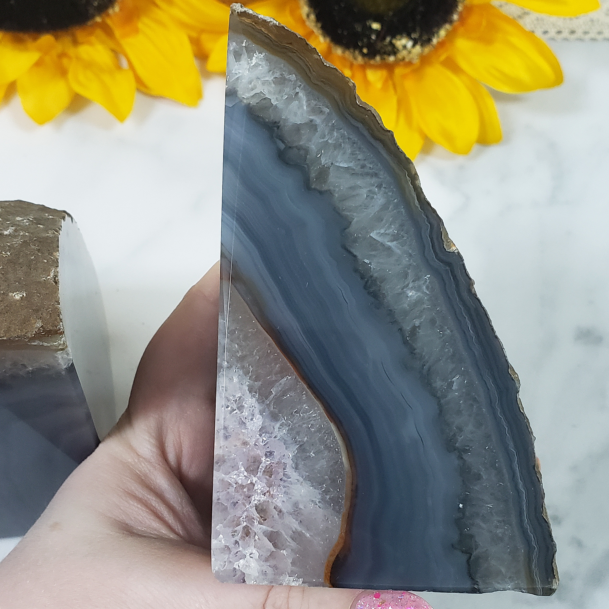 Unique Pair of Natural Agate Gemstone Crystal Bookends for Home Decor - Whisper - Close Up 3