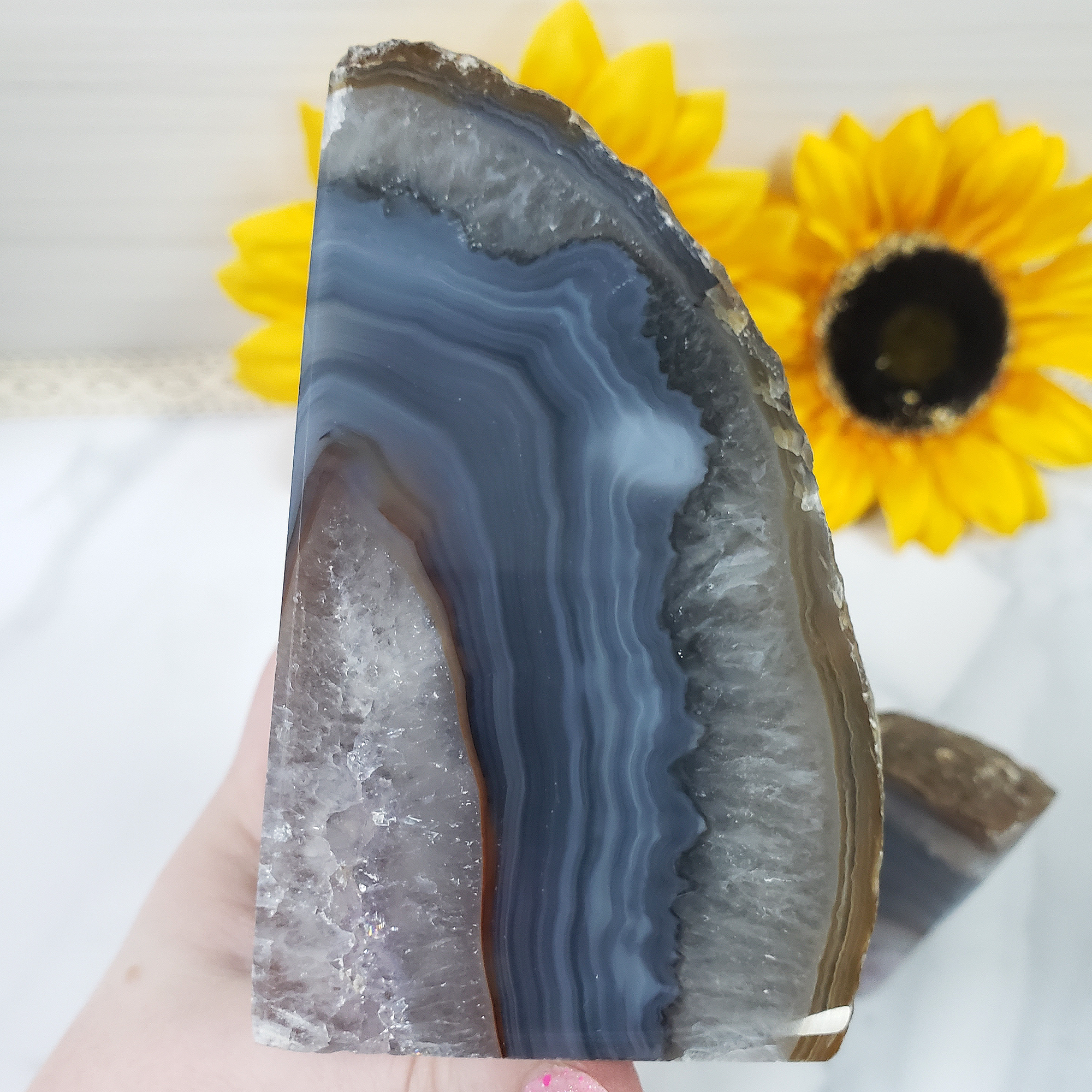 Unique Pair of Natural Agate Gemstone Crystal Bookends for Home Decor - Whisper - Close Up 2