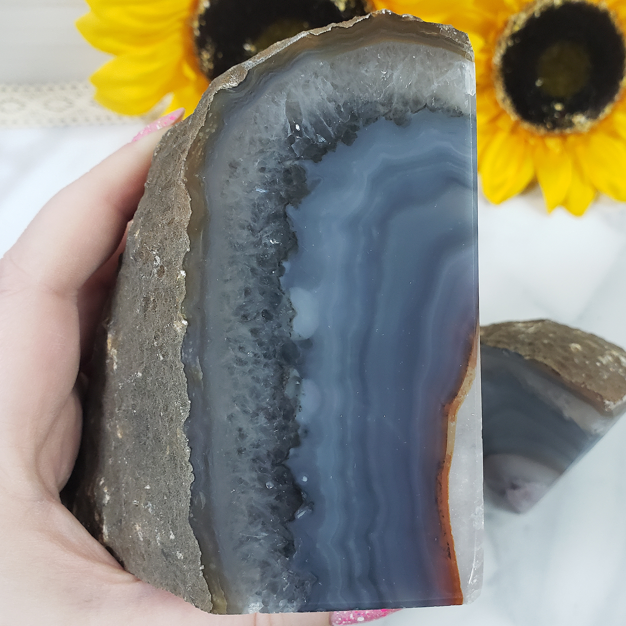 Unique Pair of Natural Agate Gemstone Crystal Bookends for Home Decor - Whisper - Close Up 1