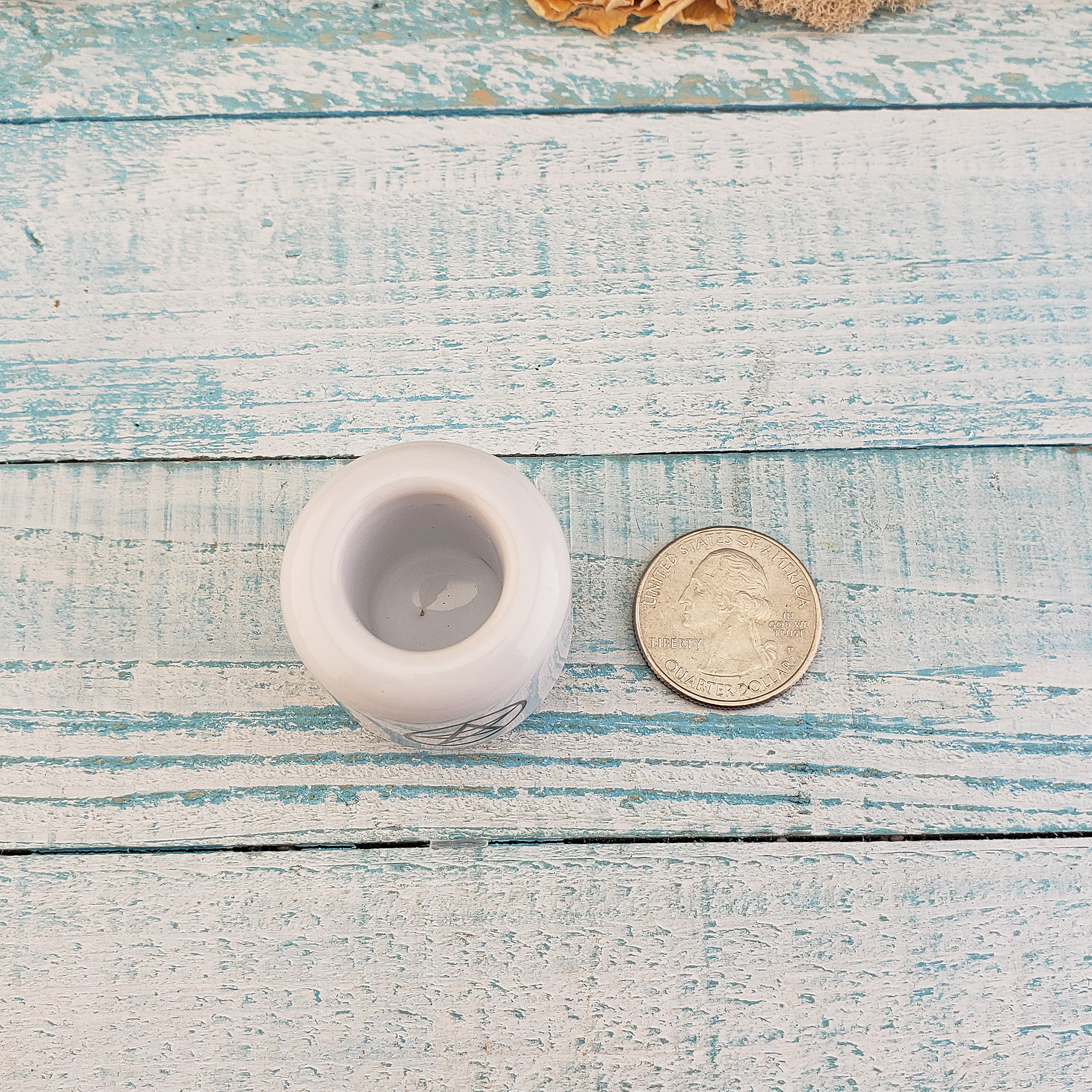 White Pentacle Ceramic Sphere Stand - Chime Candle Holder - Incense Holder - Size Comparison to Quarter