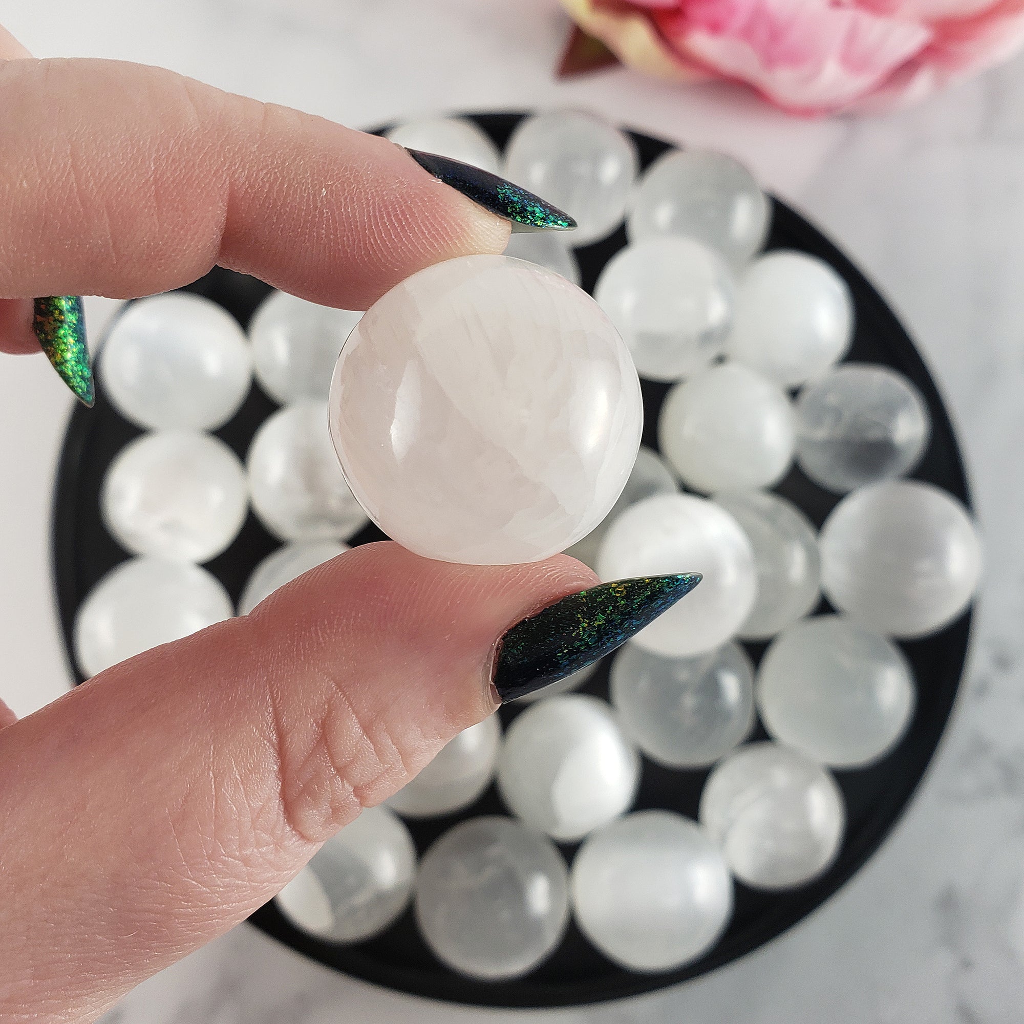 White Selenite Crystal Natural Gemstone Tumbled Stone Small Crystal Sphere Orb | 18mm - 24mm | Crown Chakra Crystals - 5