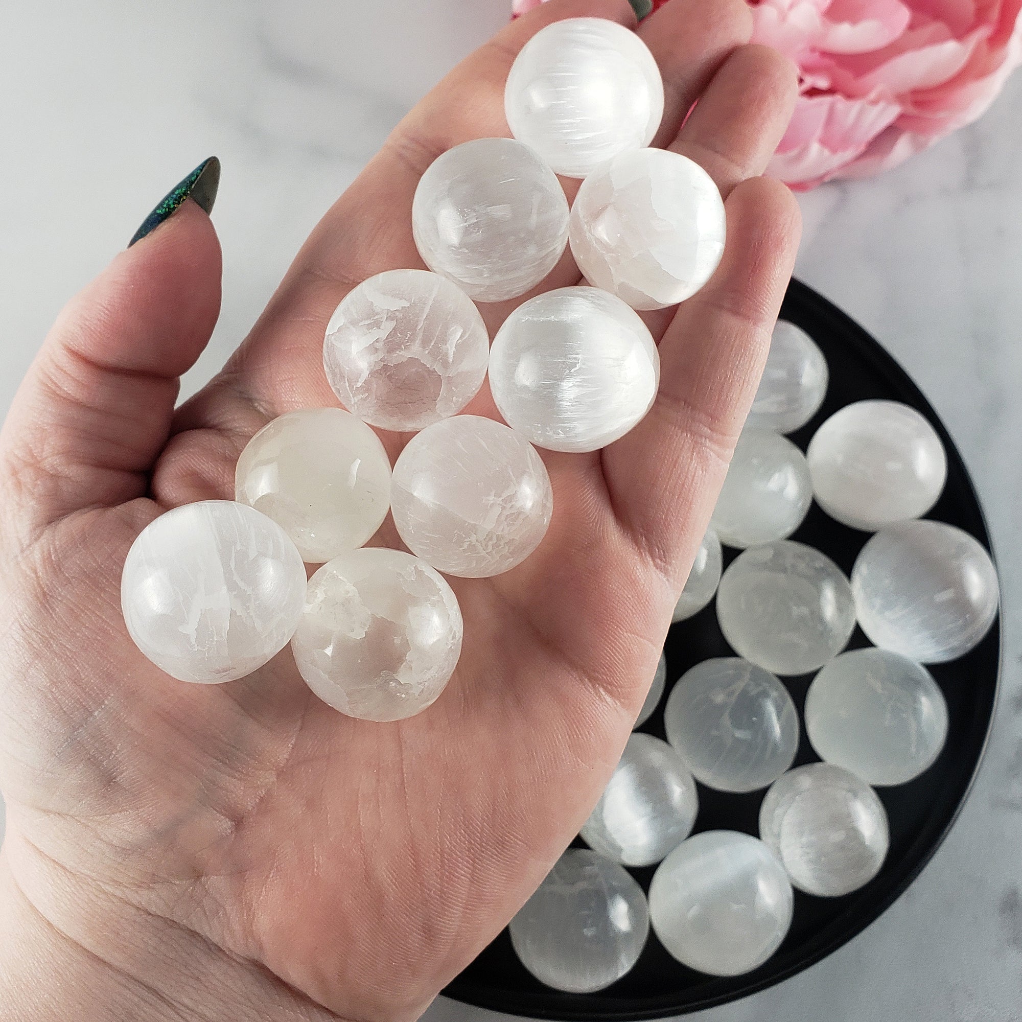 White Selenite Crystal Natural Gemstone Tumbled Stone Small Crystal Sphere Orb | 18mm - 24mm | Crown Chakra Crystals