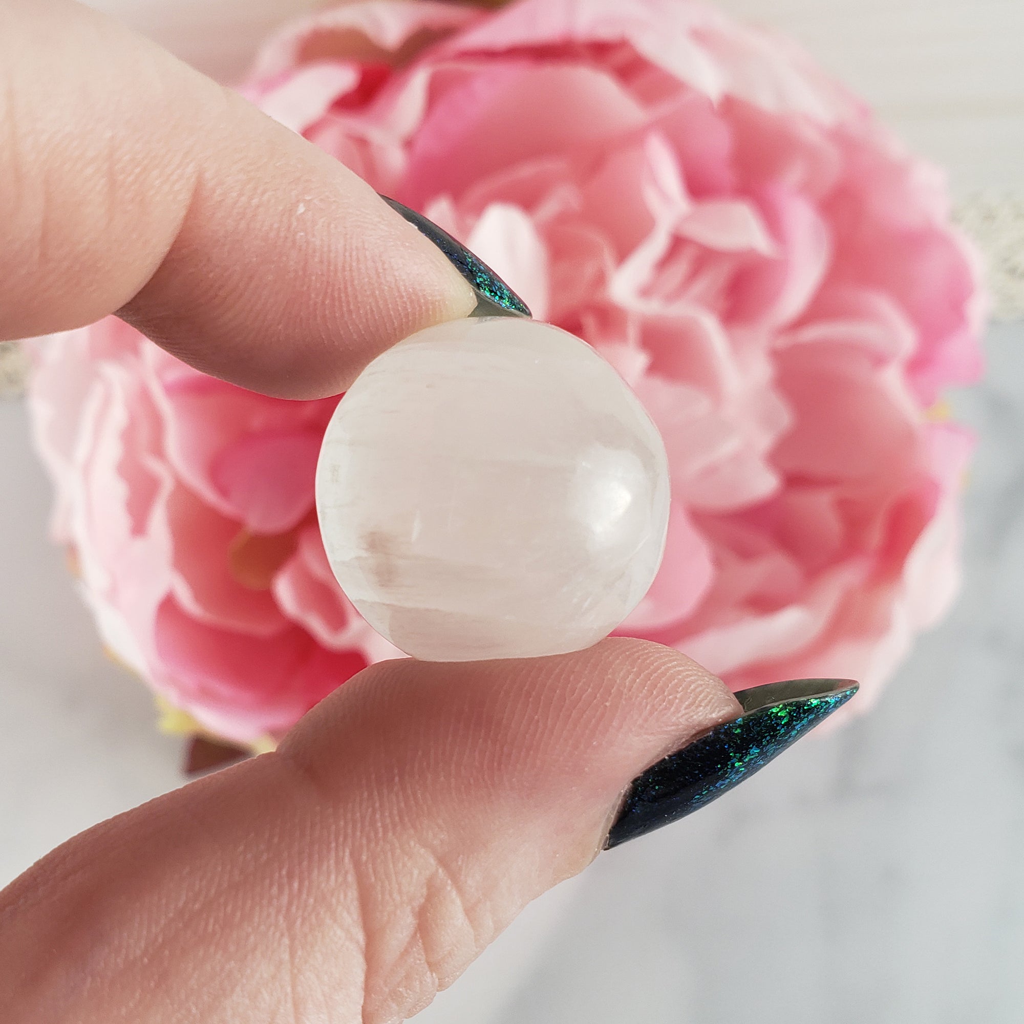 White Selenite Crystal Natural Gemstone Tumbled Stone Small Crystal Sphere Orb | 18mm - 24mm | Crown Chakra Crystals - 1