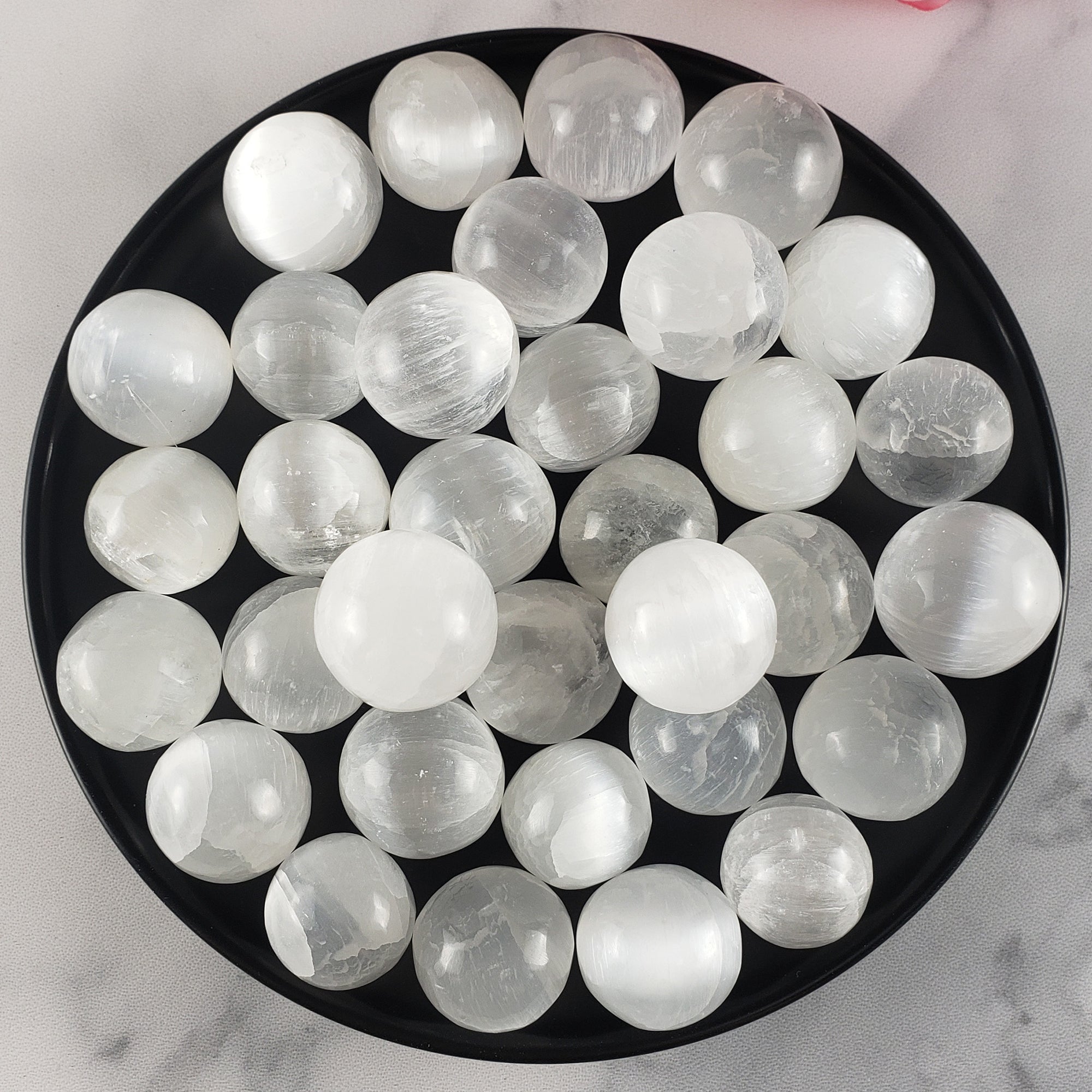 White Selenite Crystal Natural Gemstone Tumbled Stone Small Crystal Sphere Orb | 18mm - 24mm