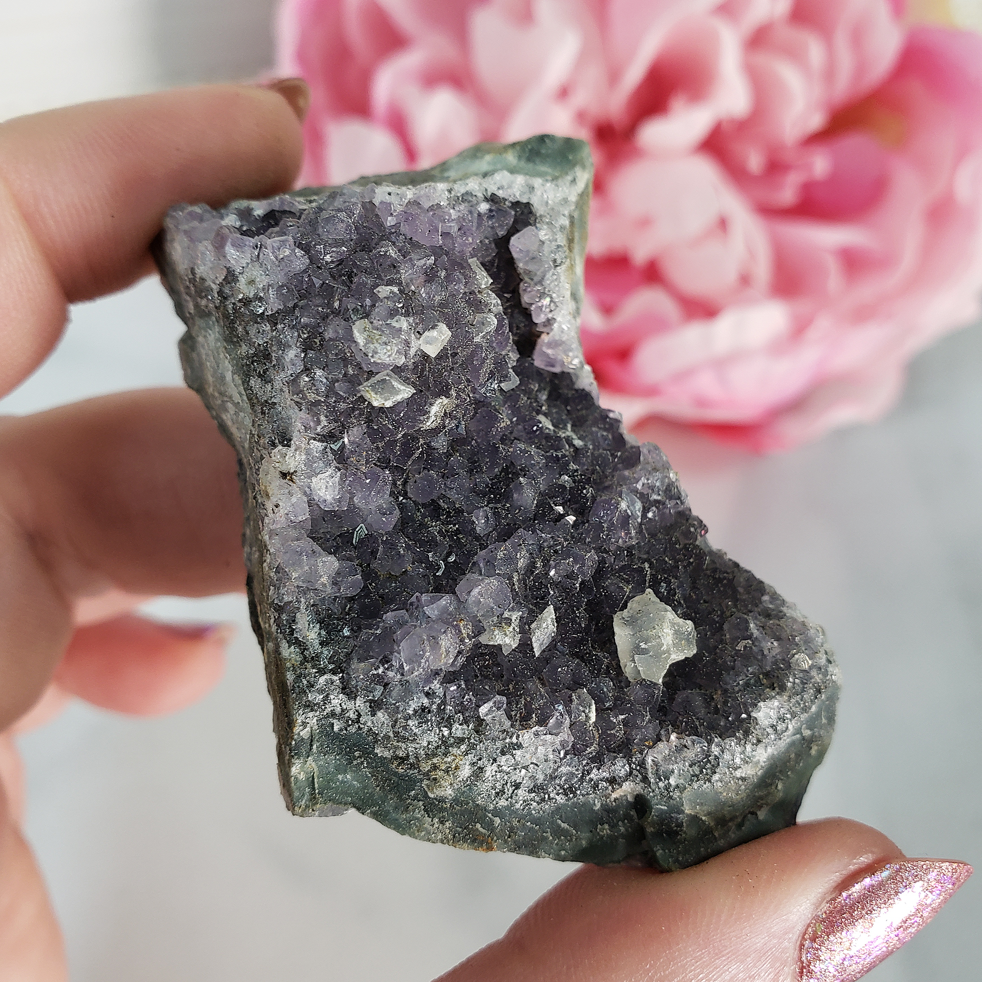 Unique Druzy Amethyst with Gypsum Crystal Cluster Natural Gemstone | Wisdom