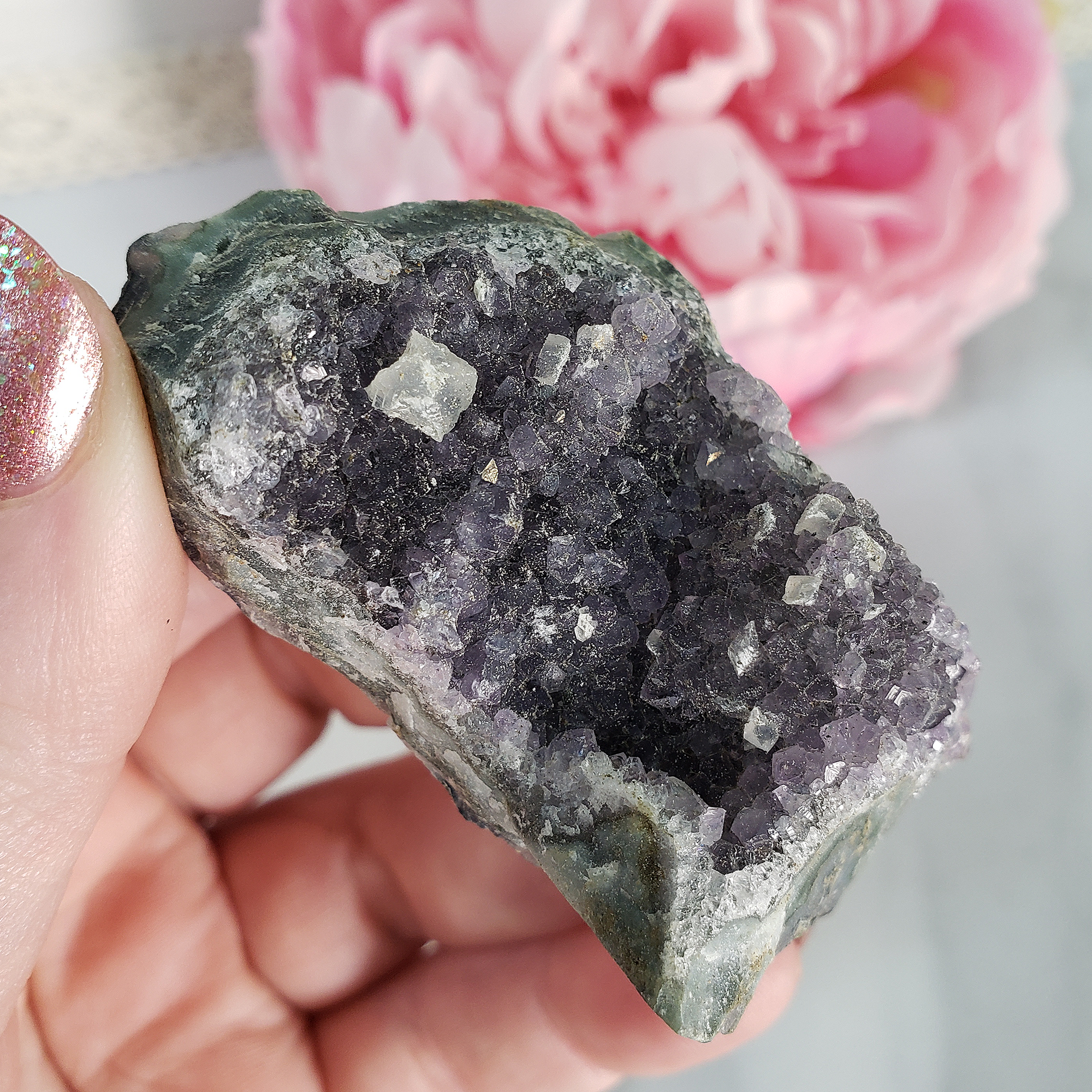 Unique Druzy Amethyst with Gypsum Crystal Cluster Natural Gemstone | Wisdom - 1