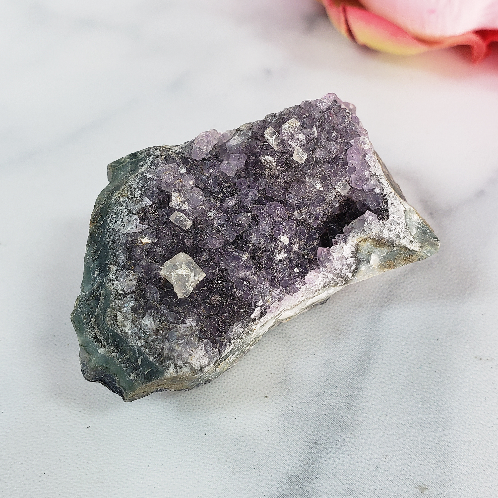 Unique Druzy Amethyst with Gypsum Crystal Cluster Natural Gemstone | Wisdom - 3