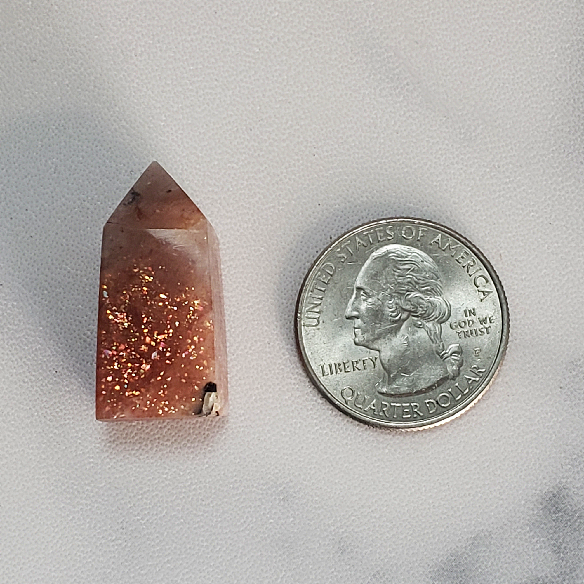 Unique MINI Confetti Sunstone Natural Crystal Tower Point - Xihe - Size Comparison