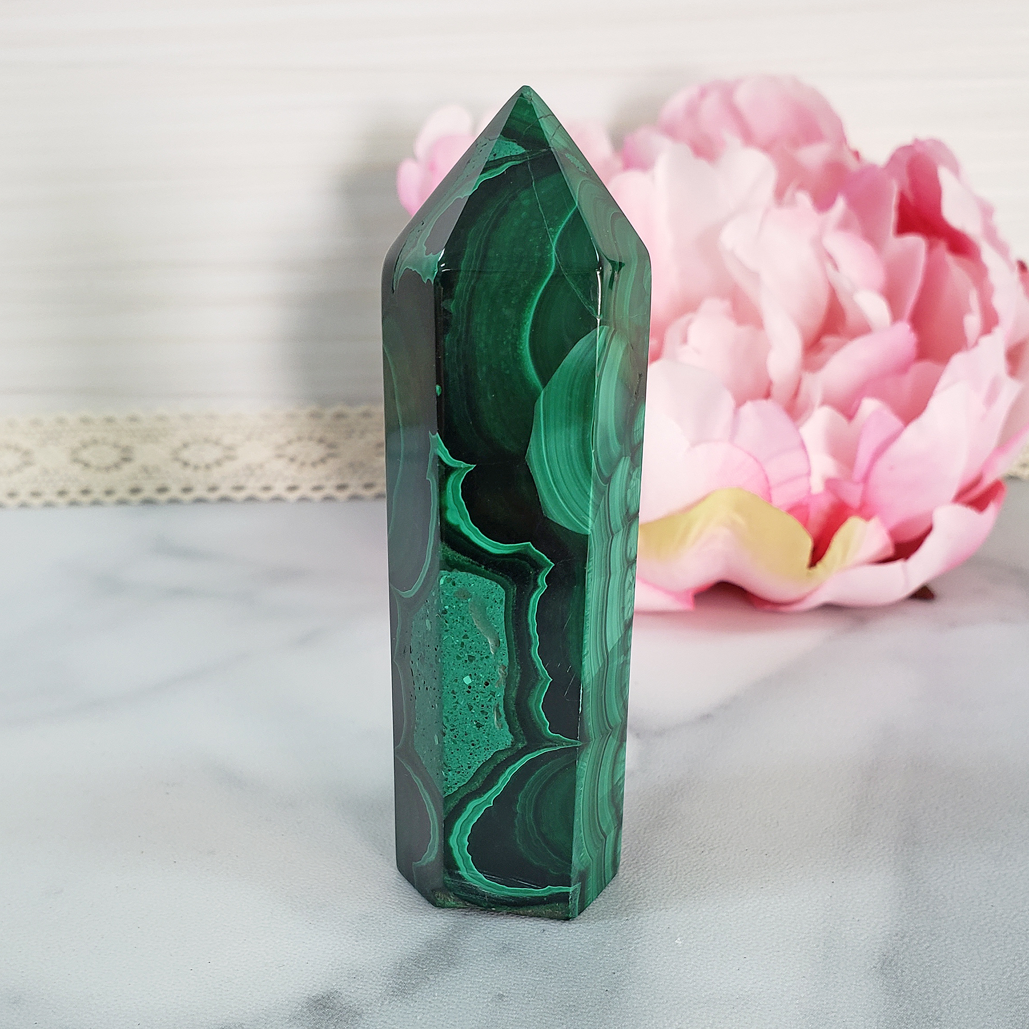 Unique Malachite Stone Natural Crystal Tower Point | Xolotl