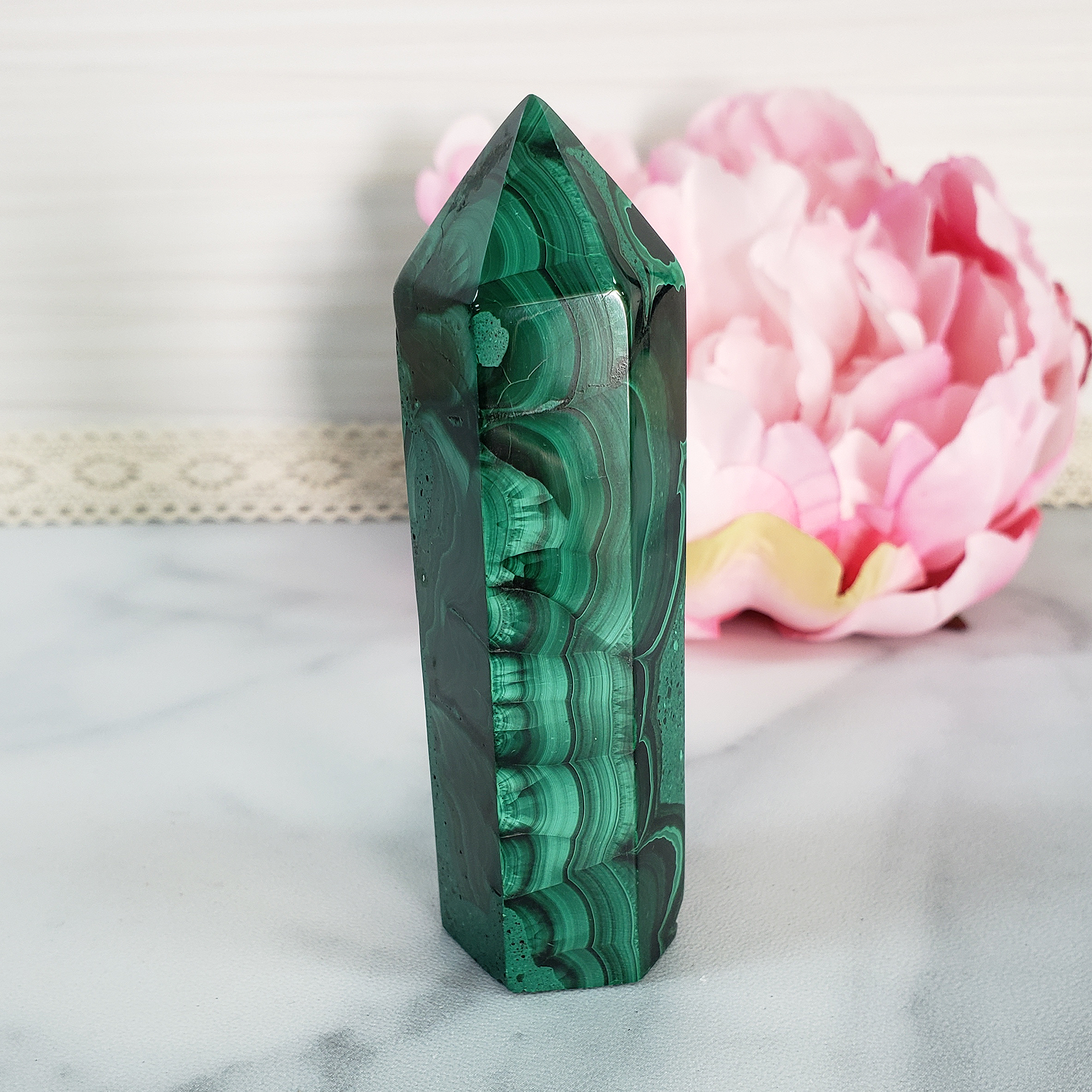 Unique Malachite Stone Natural Crystal Tower Point | Xolotl - 1