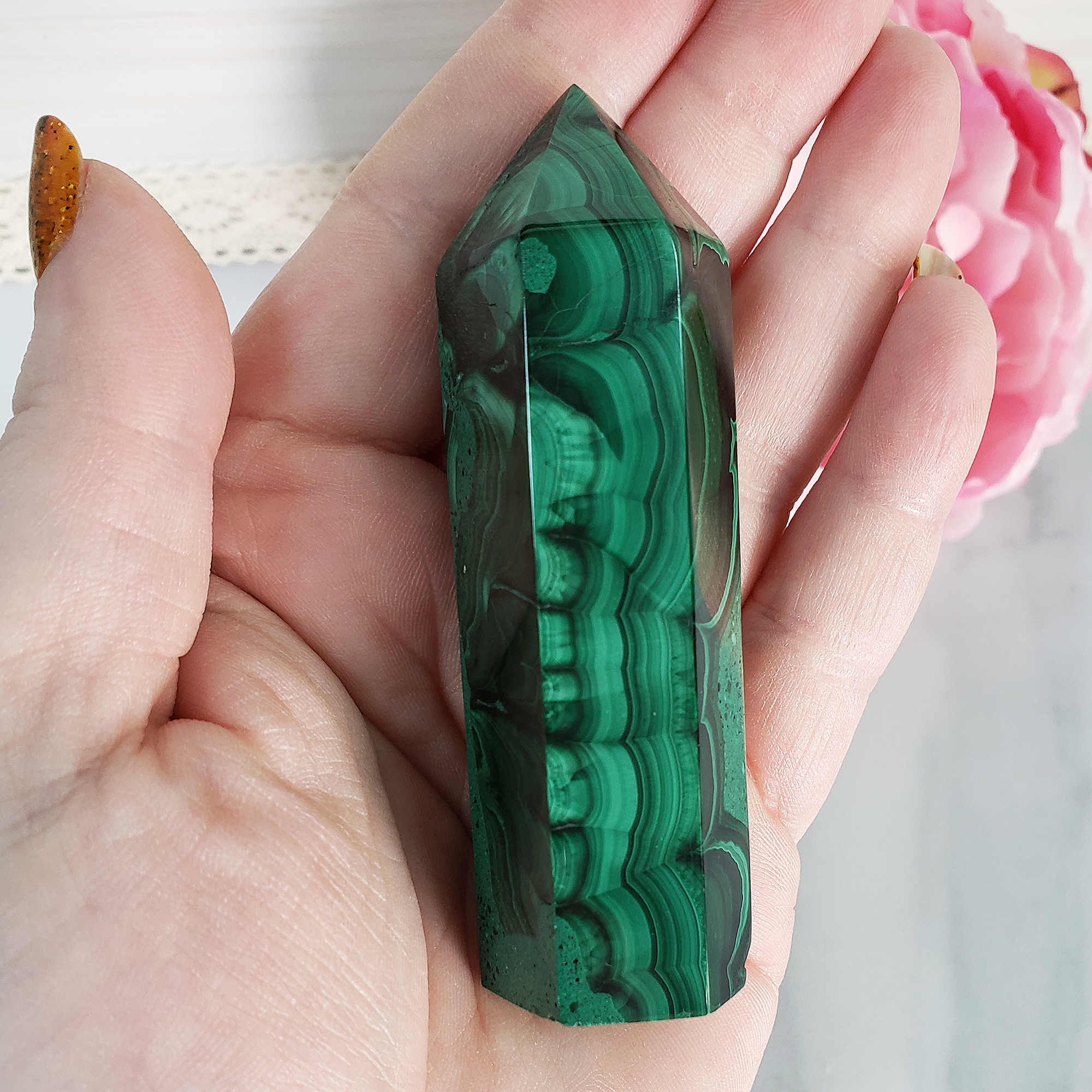 Unique Malachite Stone Natural Crystal Tower Point | Xolotl - 2