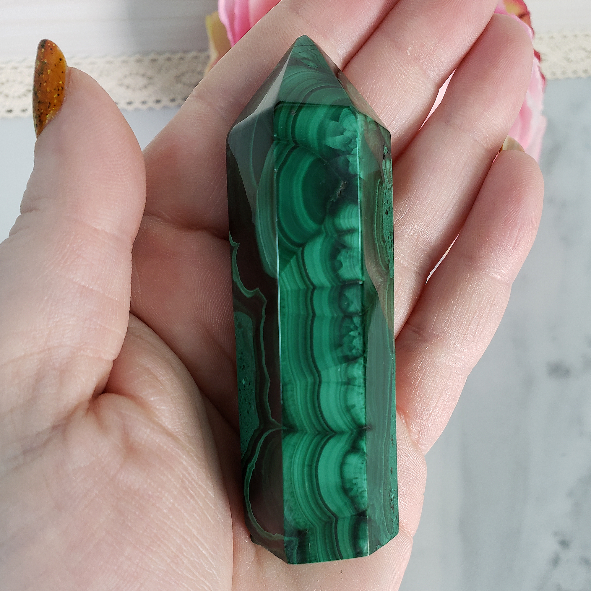 Unique Malachite Stone Natural Crystal Tower Point | Xolotl - 4