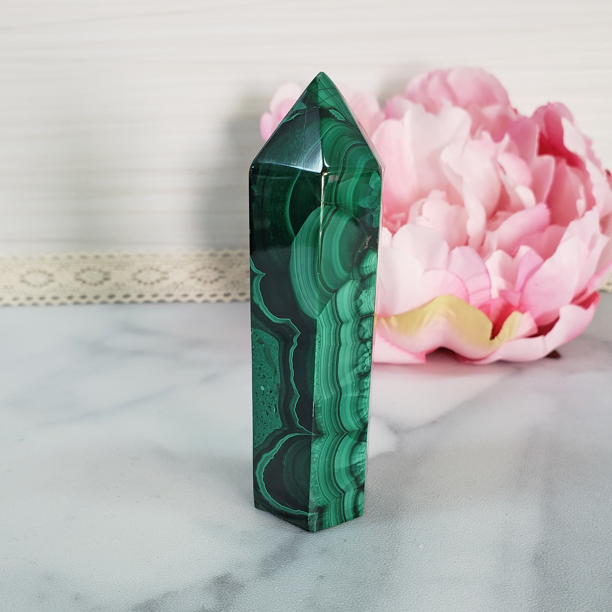 Unique Malachite Stone Natural Crystal Tower Point | Xolotl - 6