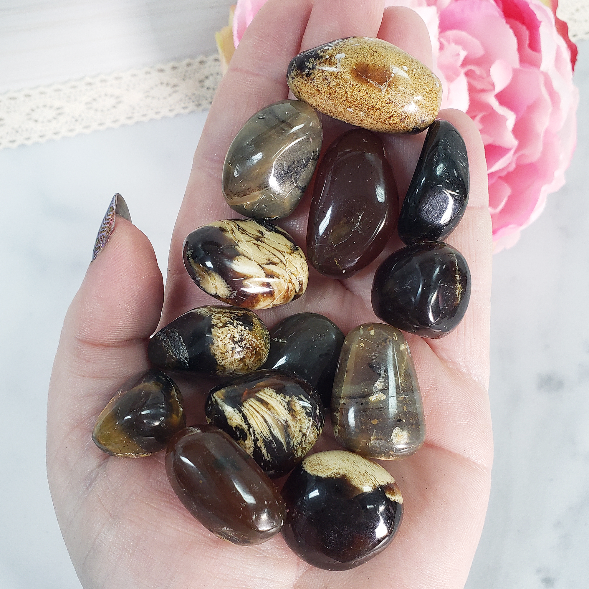 Zebra Amber Stone Natural Organic Gemstone Fossilized Tree Sap Tumbled Stone | One Stone - 3