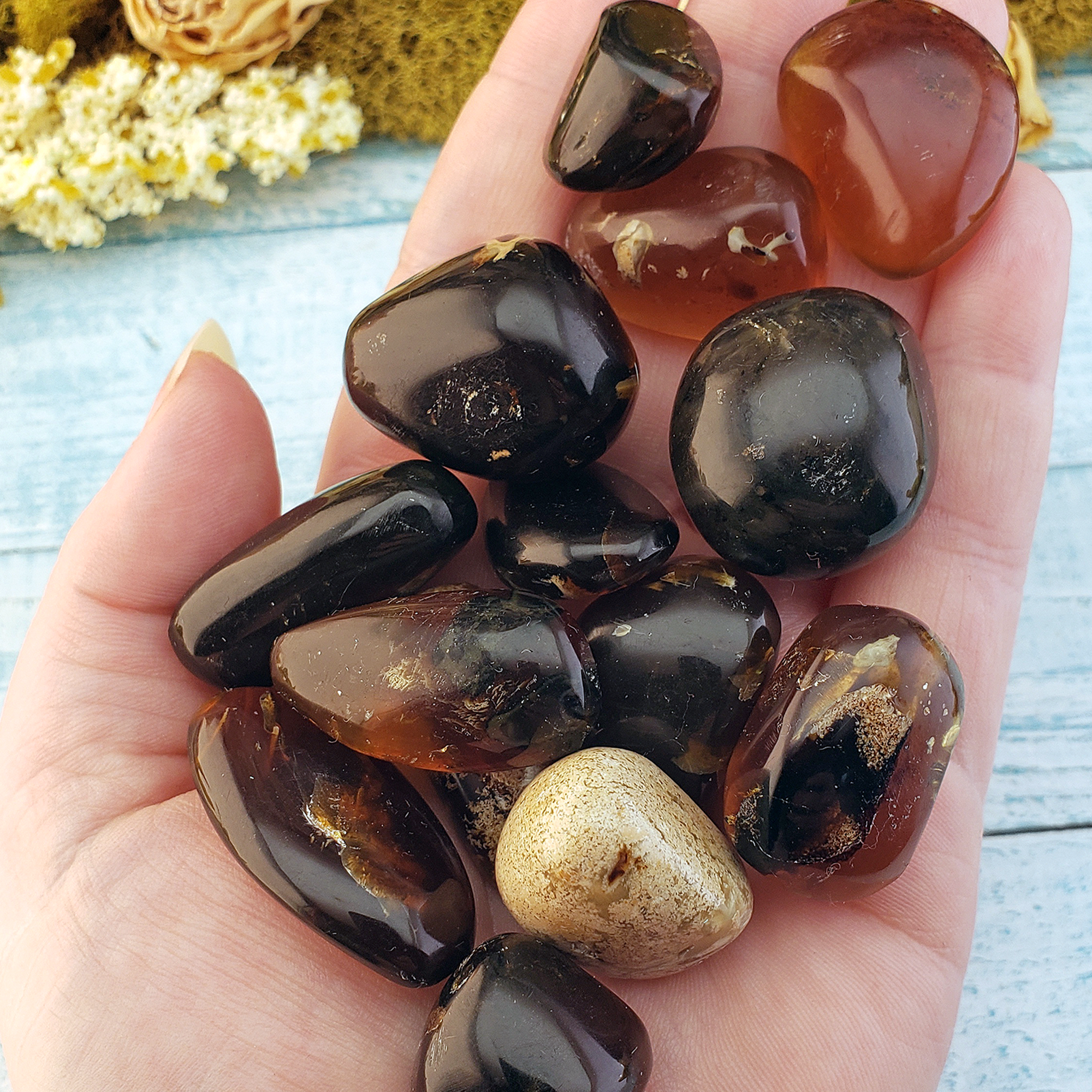 Zebra Amber Stone Natural Organic Gemstone Fossilized Tree Sap Tumbled Stone | One Stone - 2