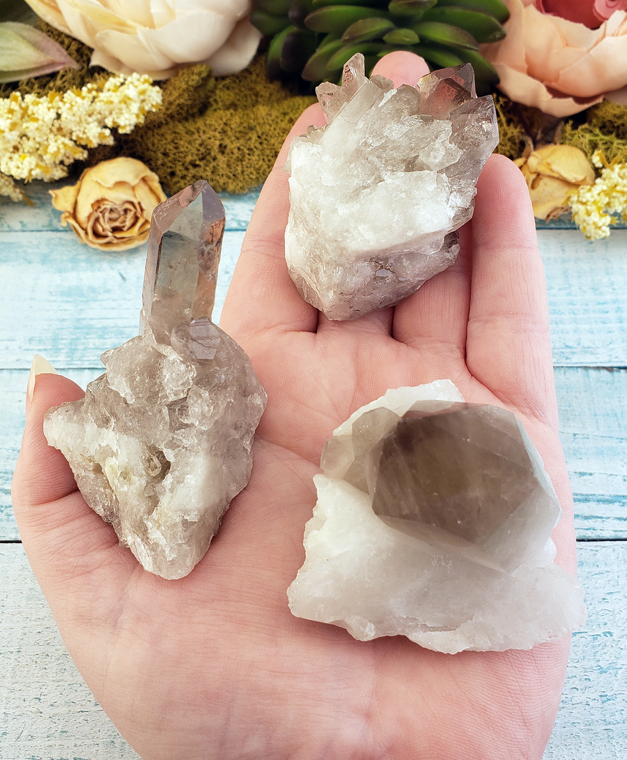 Smoky Quartz Natural Crystal Cluster - Medium One Stone - Hand Photo