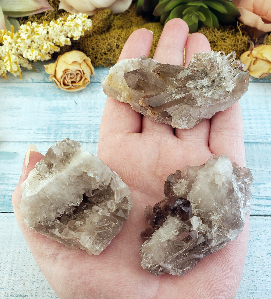 Smoky Quartz Natural Crystal Cluster - Medium One Stone - Group in Hand
