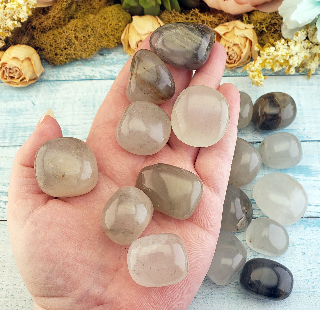 Chlorite Included Quartz Polished Tumbled Gemstone - One Stone - Group in Hand