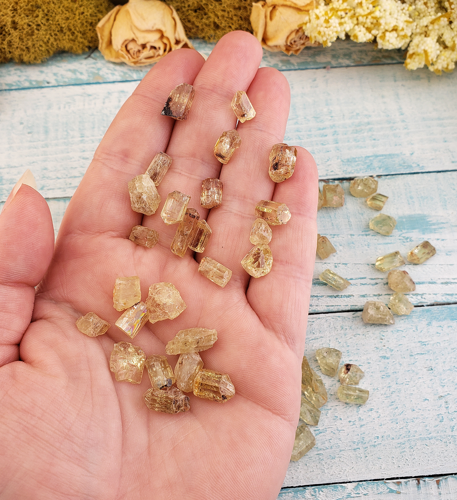 Gold Yellow Apatite Raw MINI Gemstone - One Stone or Bulk Wholesale Lots - Handful of Natural Crystals