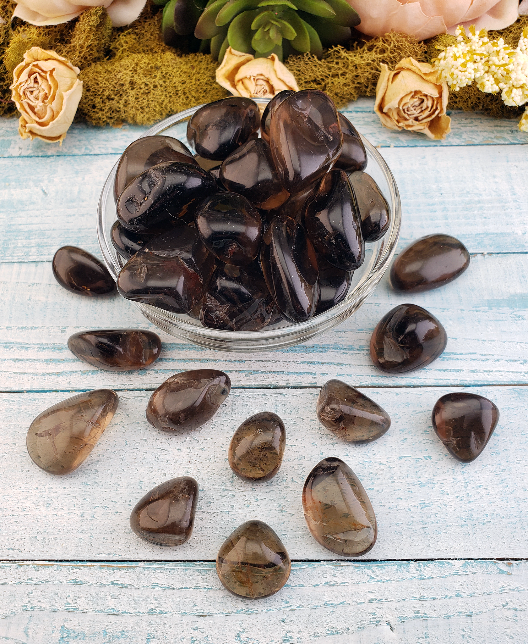 Dark Smoky Quartz Tumbled Gemstone - One Stone or Bulk Wholesale Lots - Bowl of Crystals