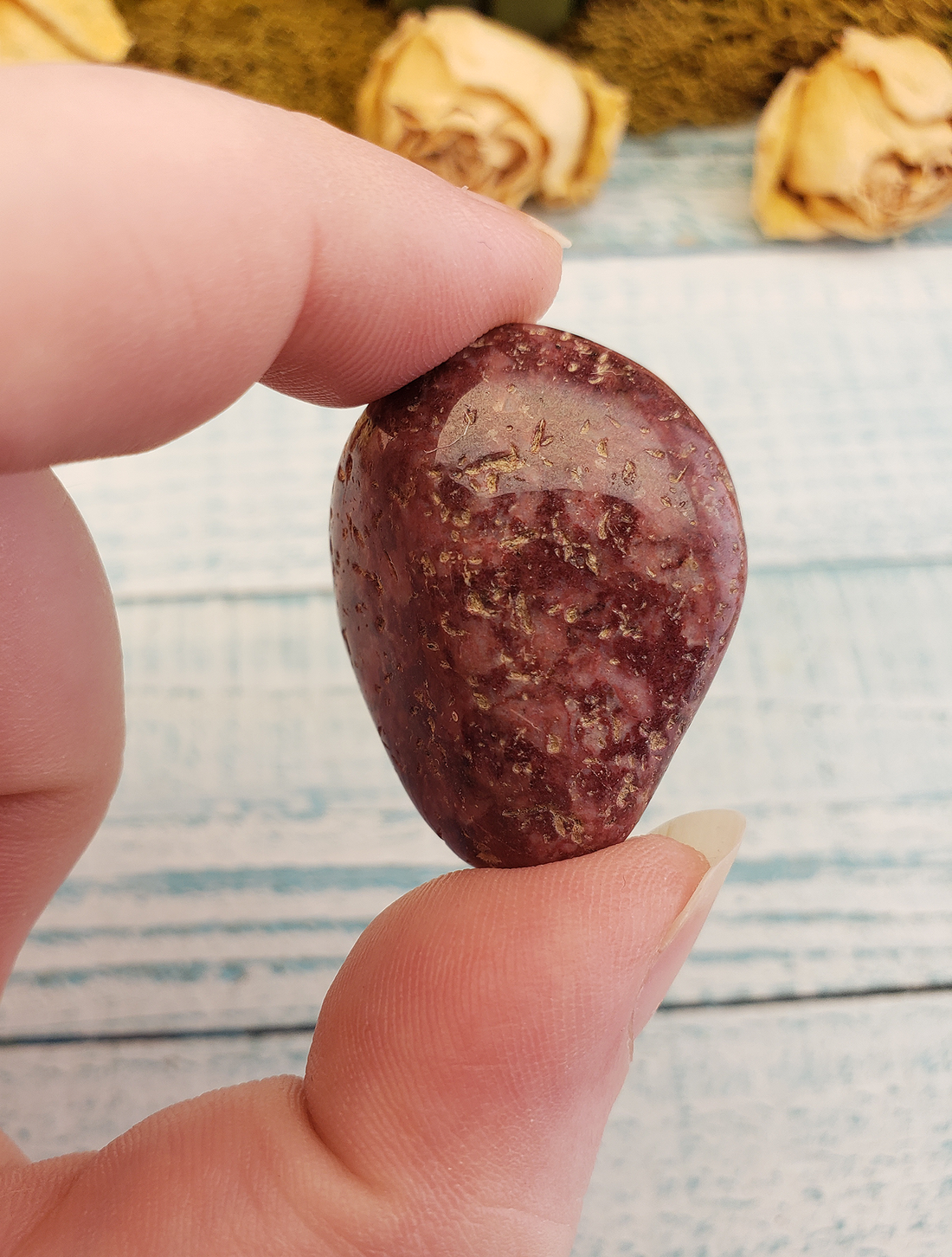 Wine Red Jasper Tumbled Gemstone - One Stone or Bulk Wholesale Lots - One Stone Up Close