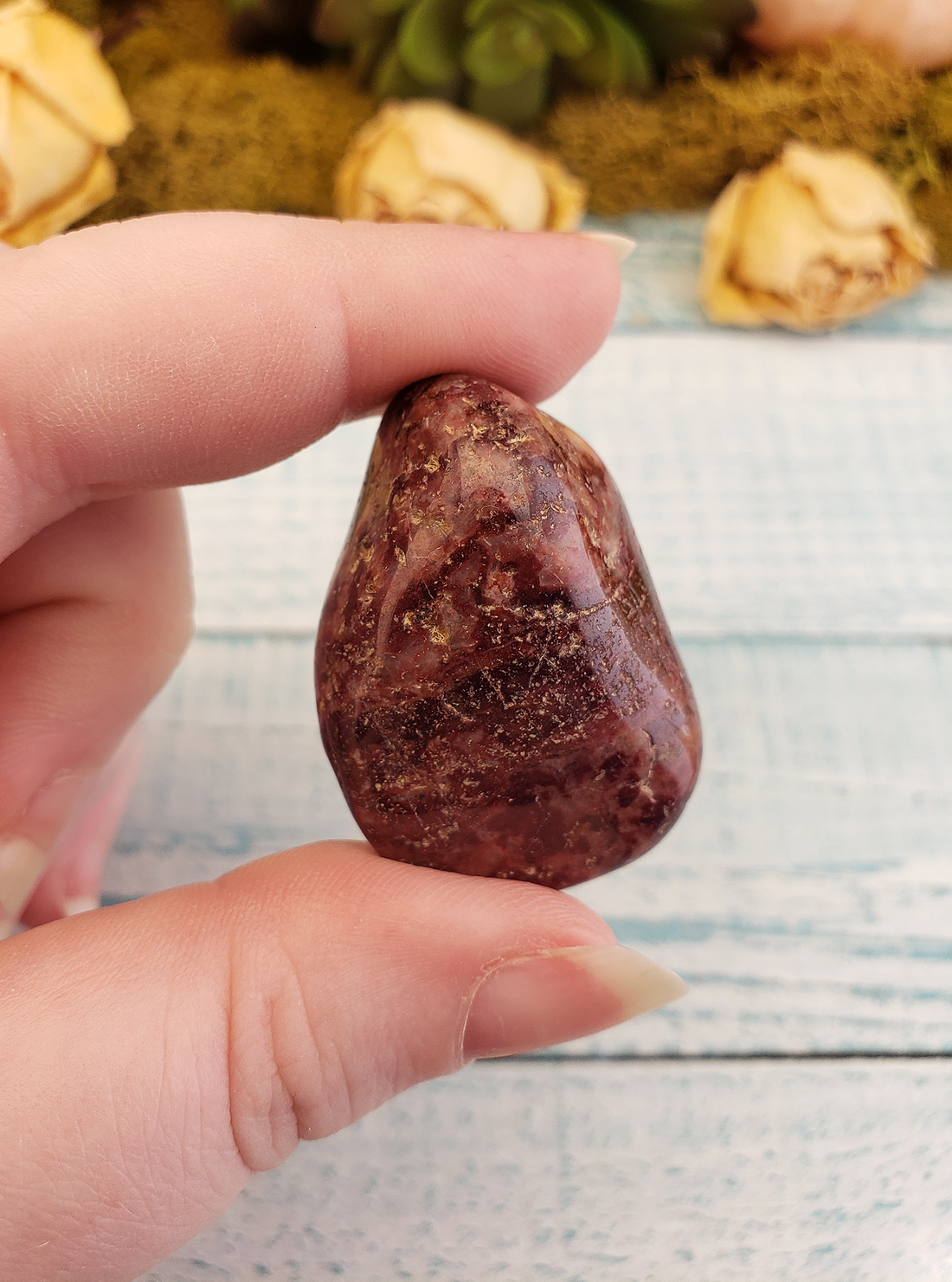 Wine Red Jasper Tumbled Gemstone - One Stone or Bulk Wholesale Lots - Close Up