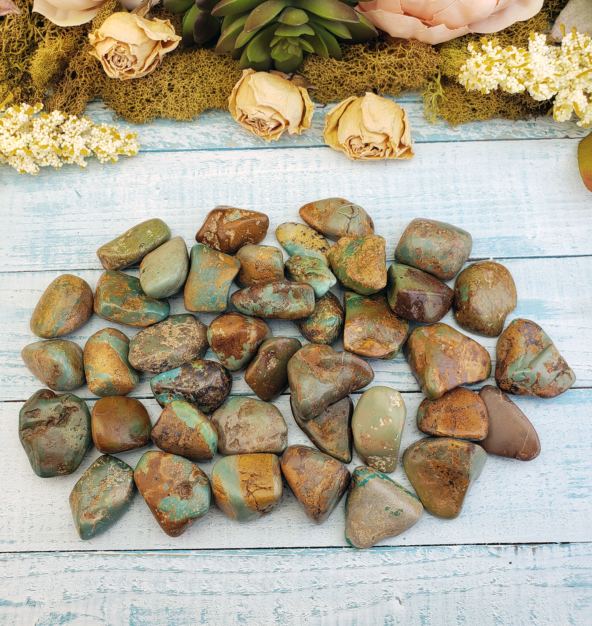 Natural Turquoise Tumbled Gemstone - One Stone or Bulk Wholesale Lot - Group on Board