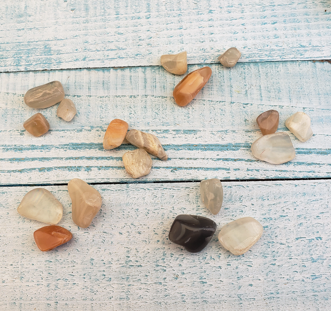 Mini Moonstone Tumbled Gemstone - Multi Stone or Bulk Wholesale Lots - In 3 Stone Groups