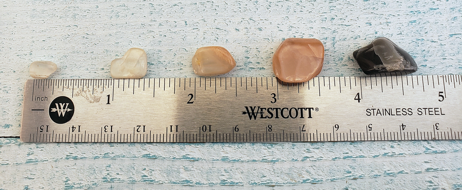 Mini Moonstone Tumbled Gemstone - Multi Stone or Bulk Wholesale Lots - Size Comparison