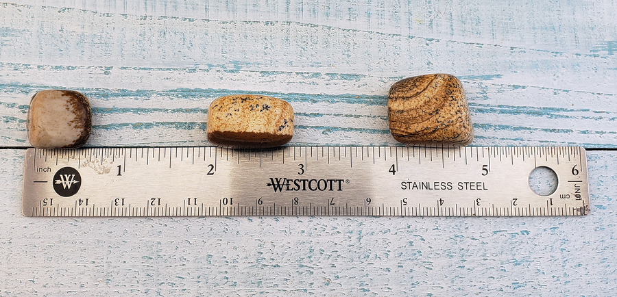 Picture Jasper Tumbled Gemstone - One Stone or Bulk Wholesale Lots - Size Comparison