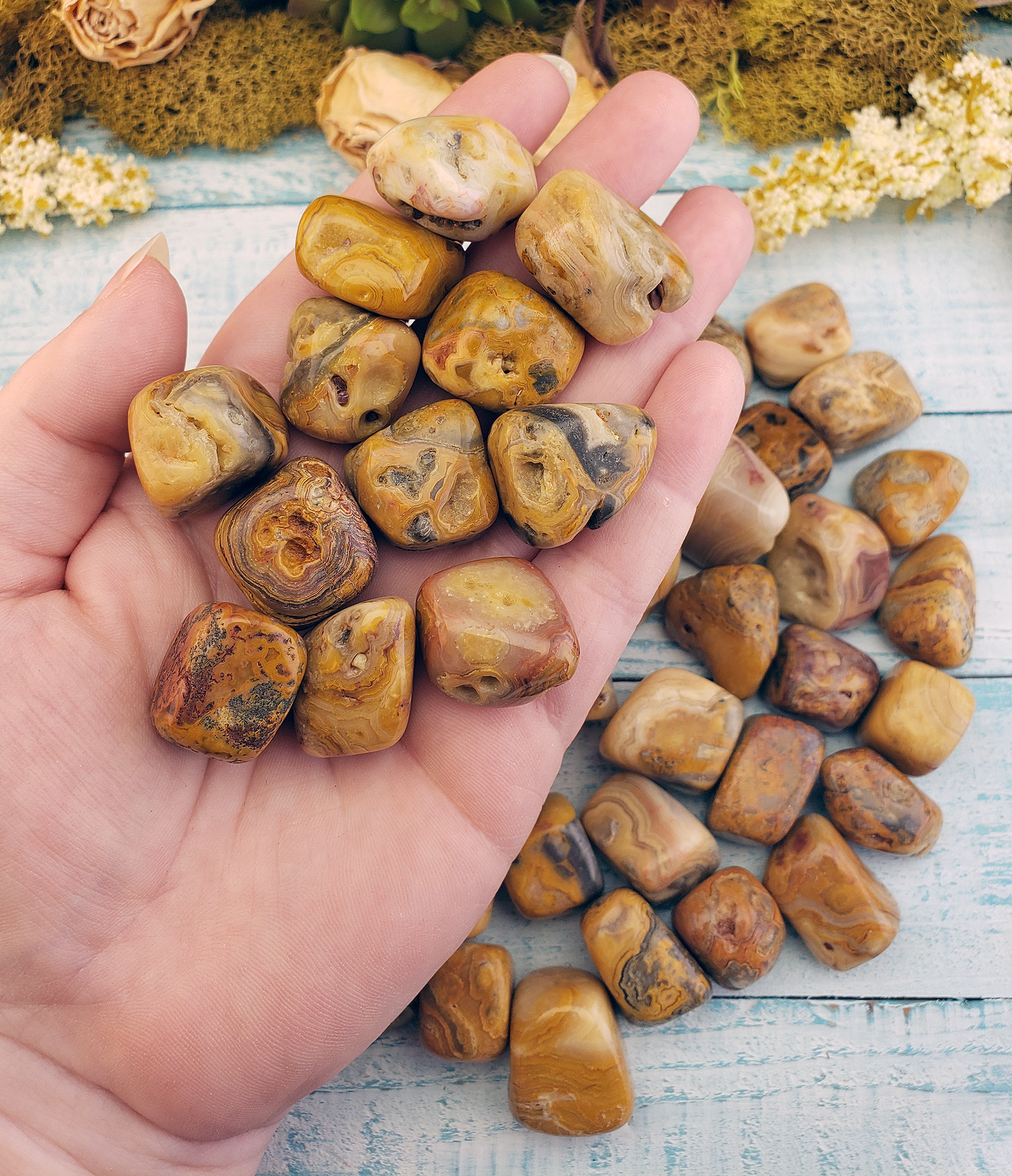 Golden Crazy Lace Agate Tumbled - One Stone or Bulk Wholesale Lots -Showing Texture