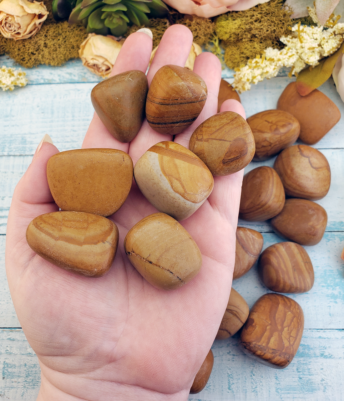 Picture Jasper Tumbled Gemstone - One Stone or Bulk Wholesale - Group in Hand