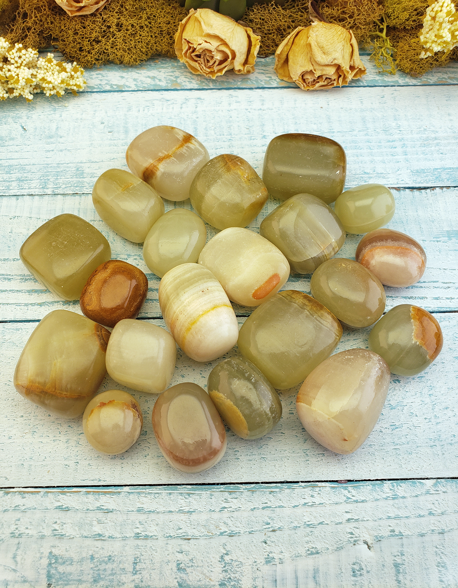 Green Marble Onyx Tumbled Gemstone - One Stone or Bulk Wholesale - Group on Board