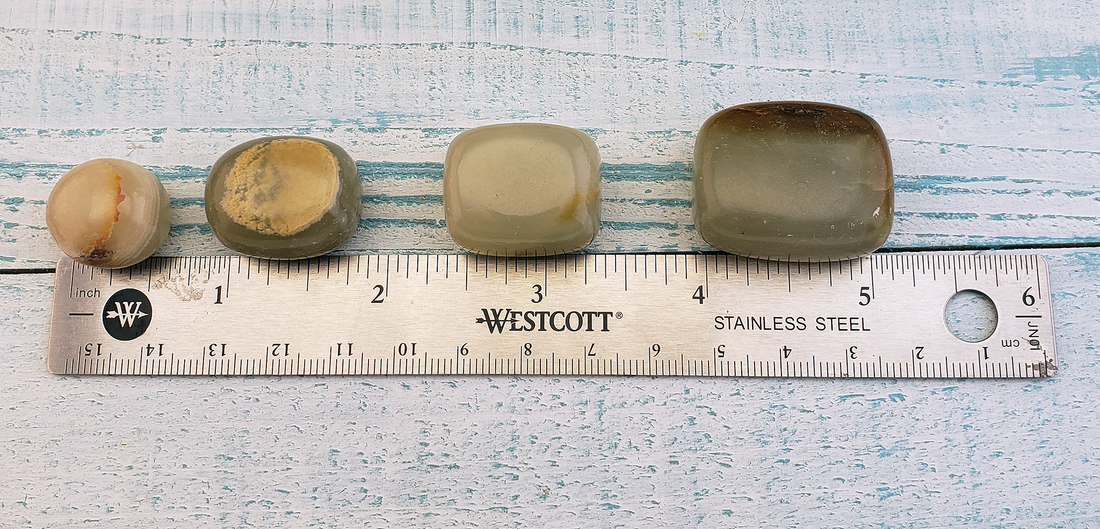 Green Marble Onyx Tumbled Gemstone - One Stone or Bulk Wholesale - Size Comparison