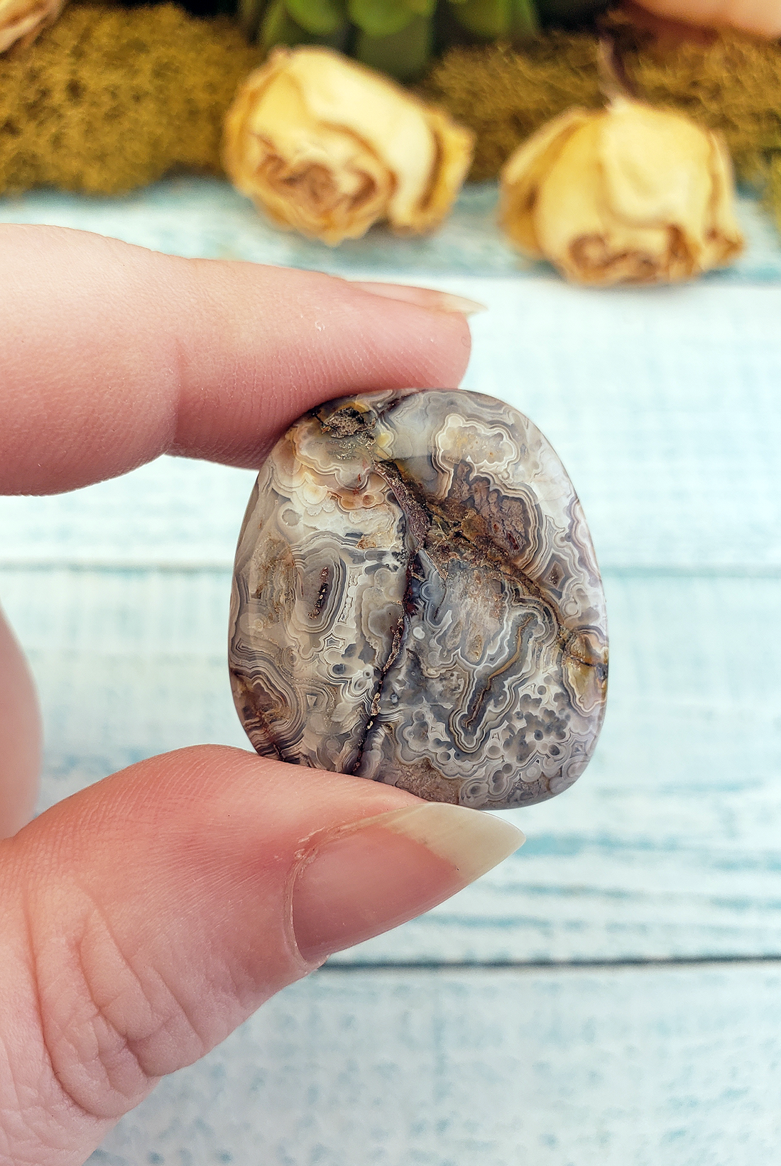 Grey Crazy Lace Agate Tumbled Stone - One Stone or Bulk Wholesale - One Stone with Texture