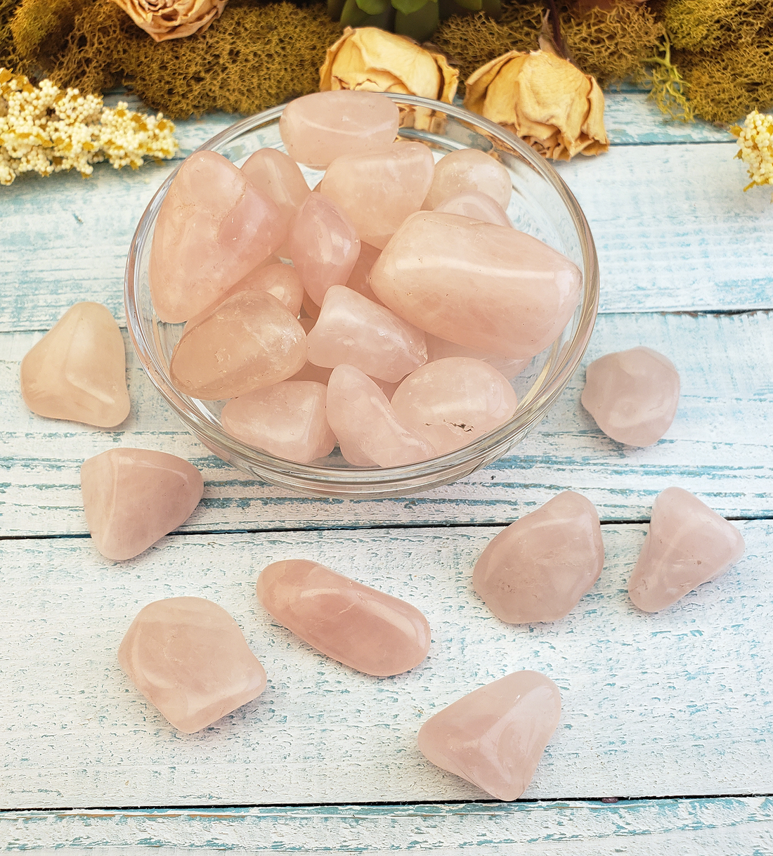 Rose Quartz Tumbled Gemstone - One Stone or Bulk Wholesale Lots - Group in Bowl
