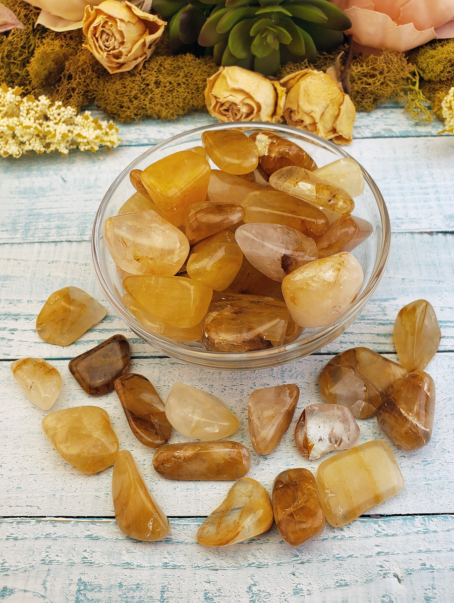 Hematoid Quartz Golden Healer Tumbled - Group in Bowl