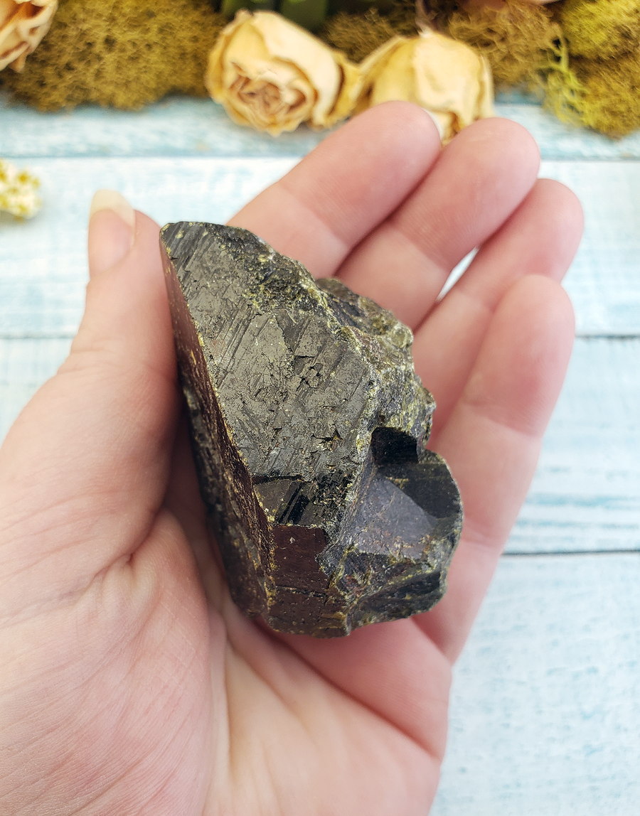 Epidote Pistacite Gemstone Natural Cluster - Large One Stone Close Up