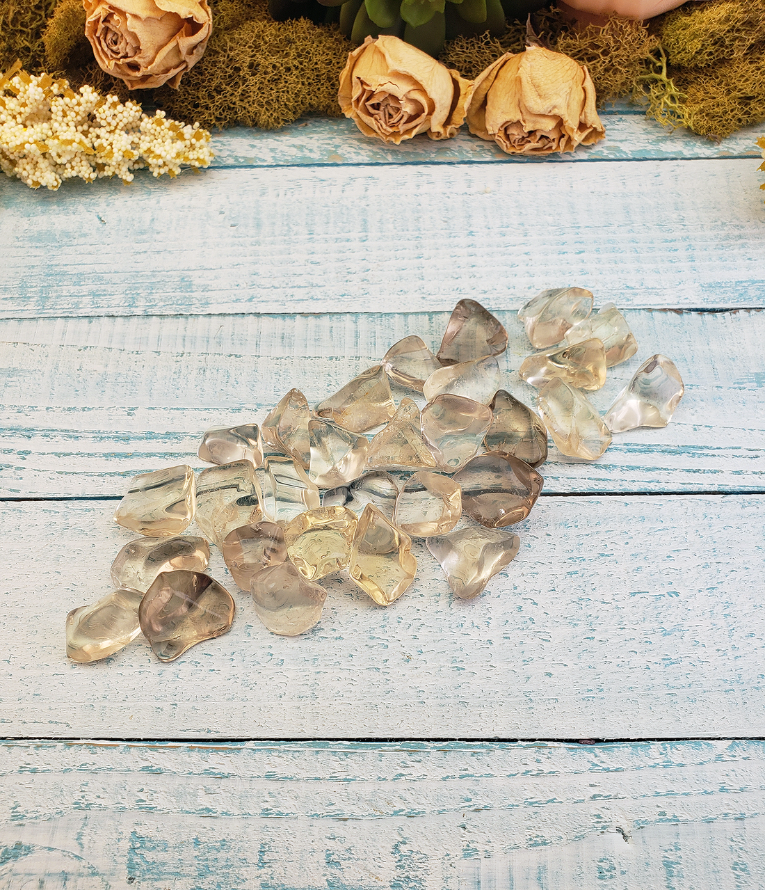 Pale Smoky Quartz Tumbled Gemstone - Group Board Photo