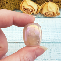 Fantasy Aura Rose Quartz Tumbled Gemstone - One Stone Close Up