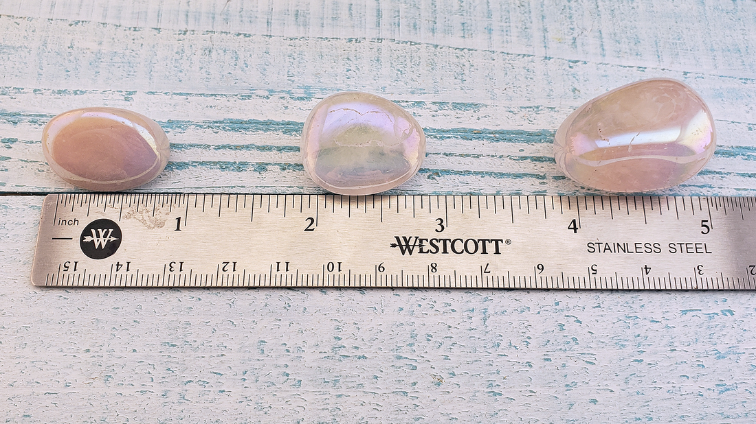 Fantasy Aura Rose Quartz Tumbled Gemstone - Size Comparison