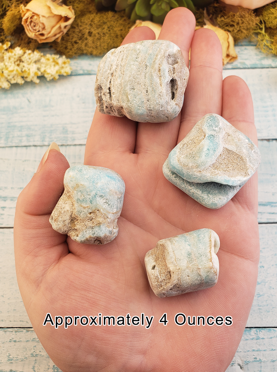 Blue Aragonite Natural Tumbled Gemstone - Natural Texture - 4 Ounces in Hand