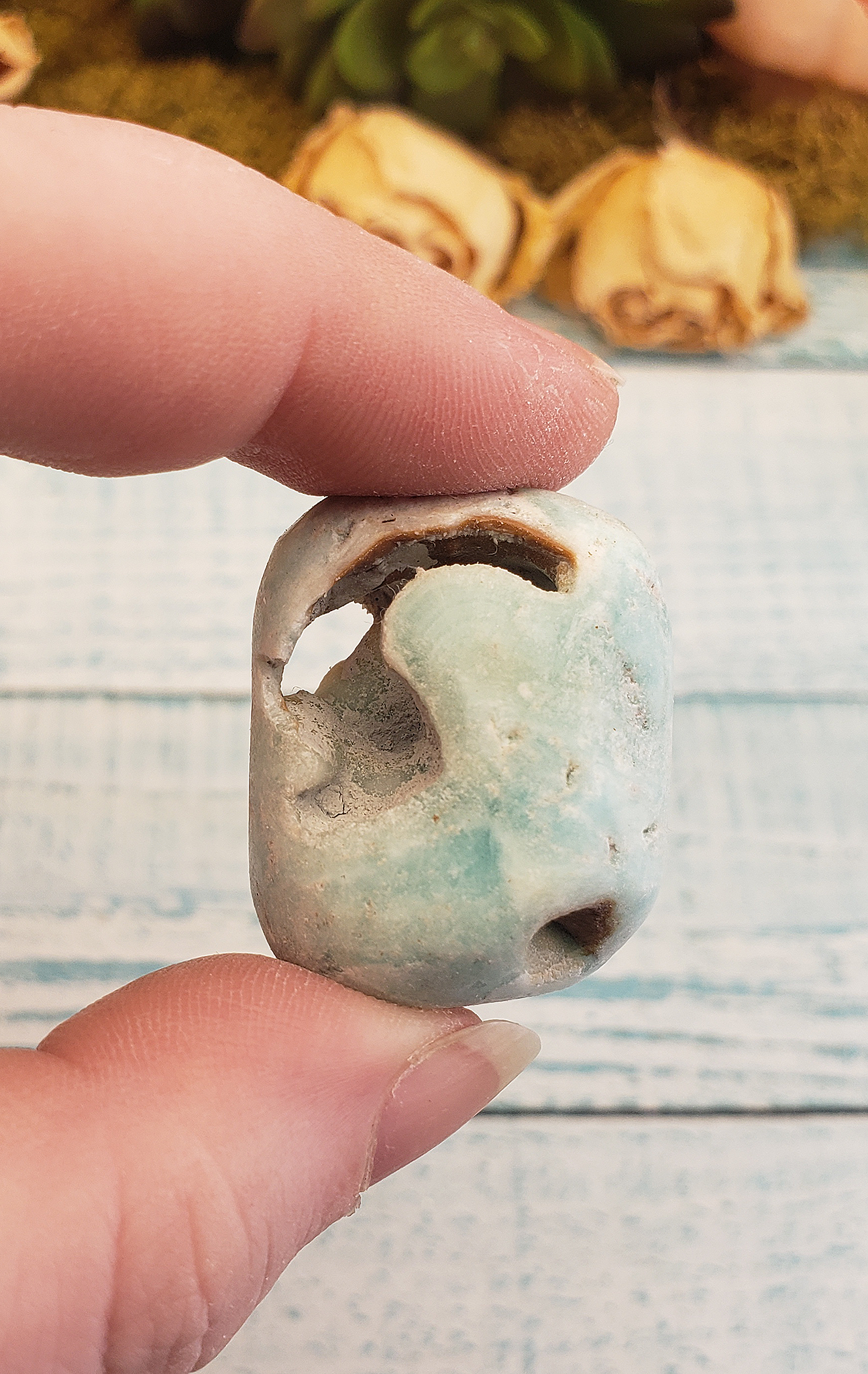 Blue Aragonite Natural Tumbled Gemstone - Natural Texture - Close Up