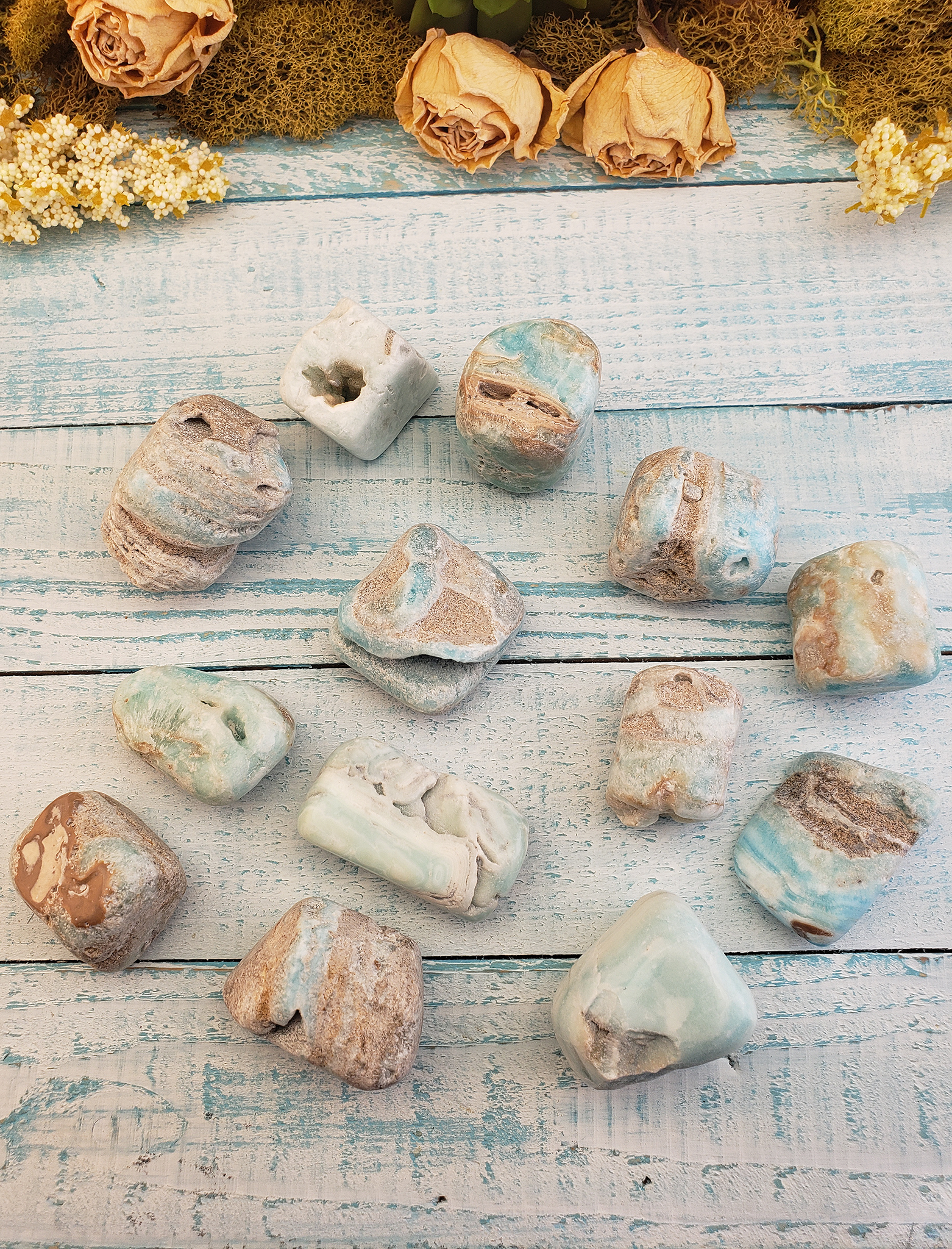 Blue Aragonite Natural Tumbled Gemstone - Natural Texture Group on Board