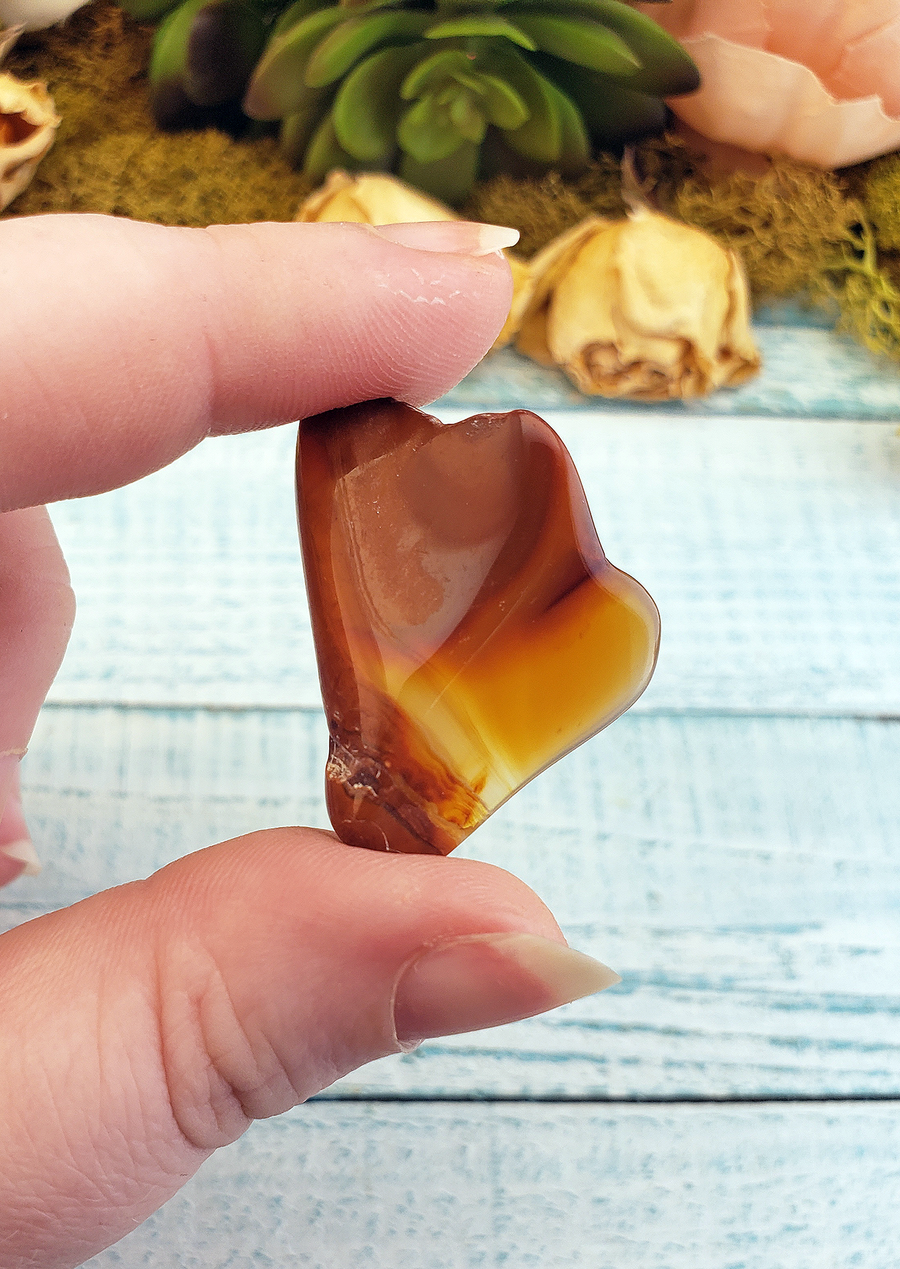 Banded Carnelian Polished Tumbled Gemstone - Freeform One Stone in Hand