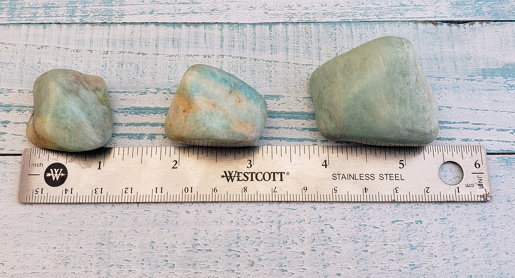 Amazonite Tumbled Natural Gemstone - Size Comparison