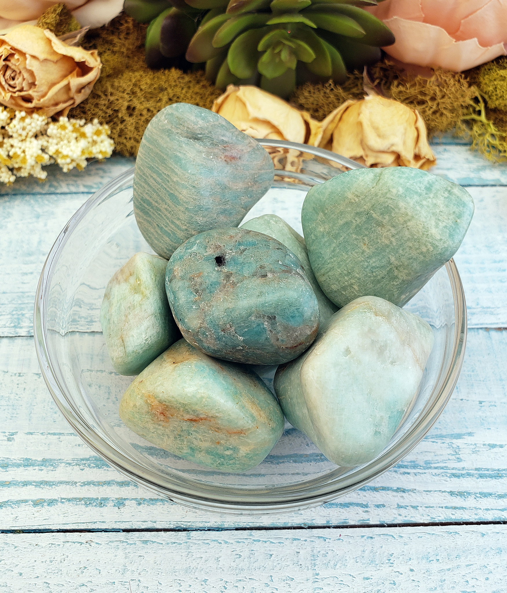 Amazonite Tumbled Natural Gemstone - in Bowl