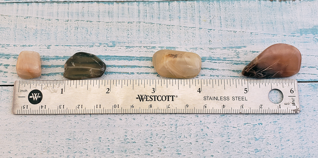Multi-Moonstone Tumbled Gemstone - Size Comparison