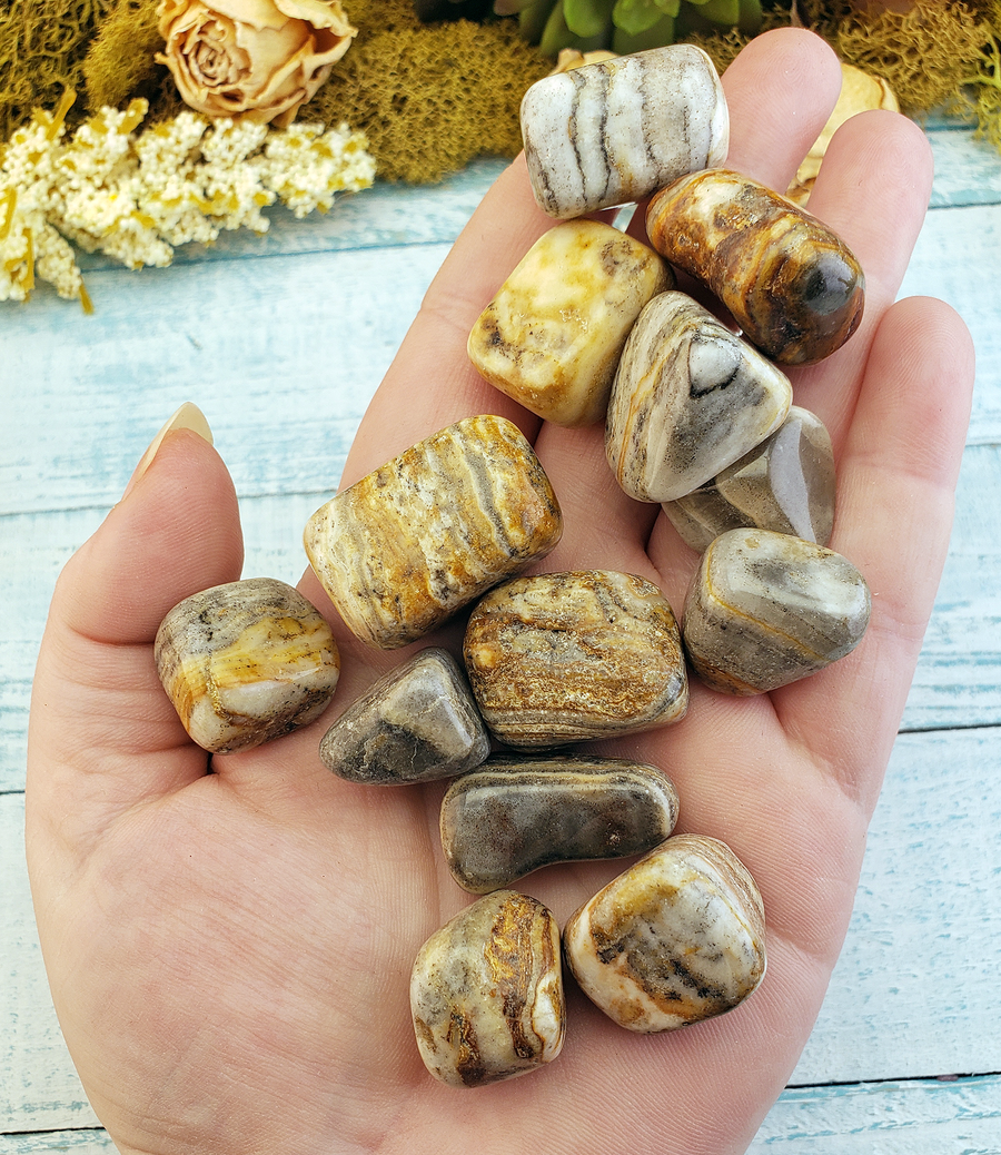 Marble Onyx Natural Tumbled Gemstone - Group in Hand